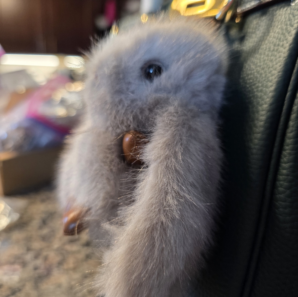 SALE!! Plush Gray Bunny Handbag Charm - Picture 2 of 5